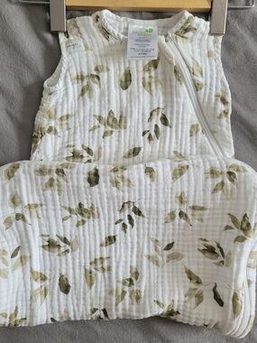 Perlimpinpin Sleep Sack Baby 0-6M Botanical Leaves Print 0.7 Tog Organic Cotton